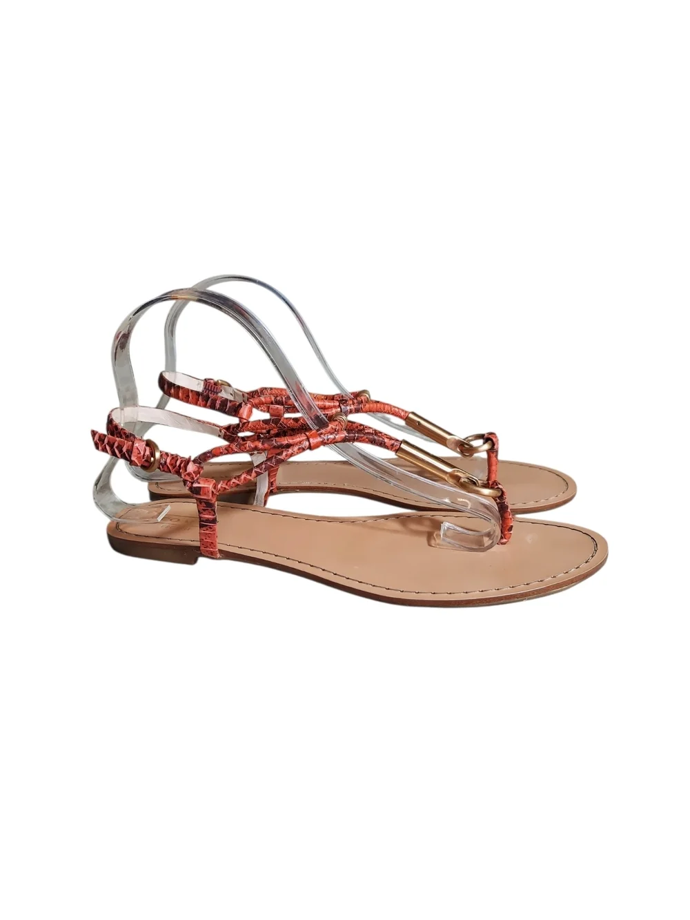 Coach Opal Snake T Strap Sandals Coral Leather Thong Flat Boho Resort
